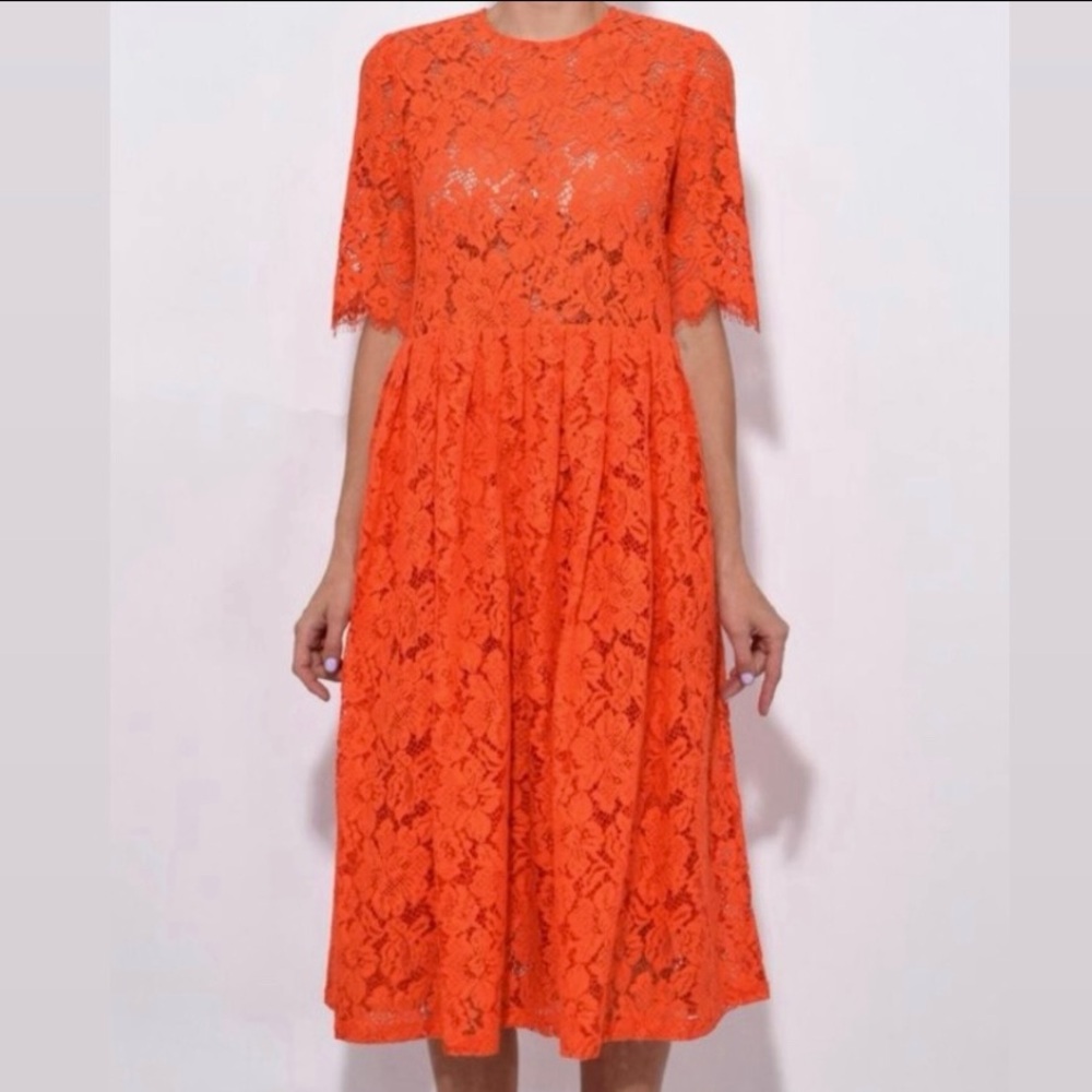 GANNI NWOT🌹 Red Lace Midi Dress. Stunning dress. Sheer top. Loose fit. 42